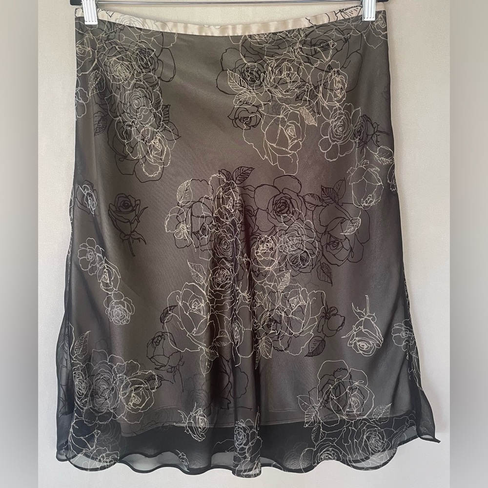 APT 9 Women’s Black Cream Floral A-Line Skirt Size 12 Fairy 90s Y2K Whimsigoth